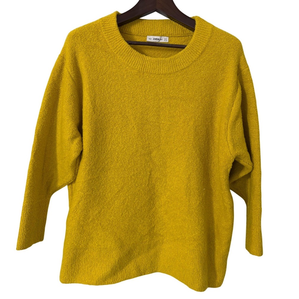 ZARA‎ KNIT Women Mustard Yellow Crew Neck Long Sleeve Sweater Top Size S